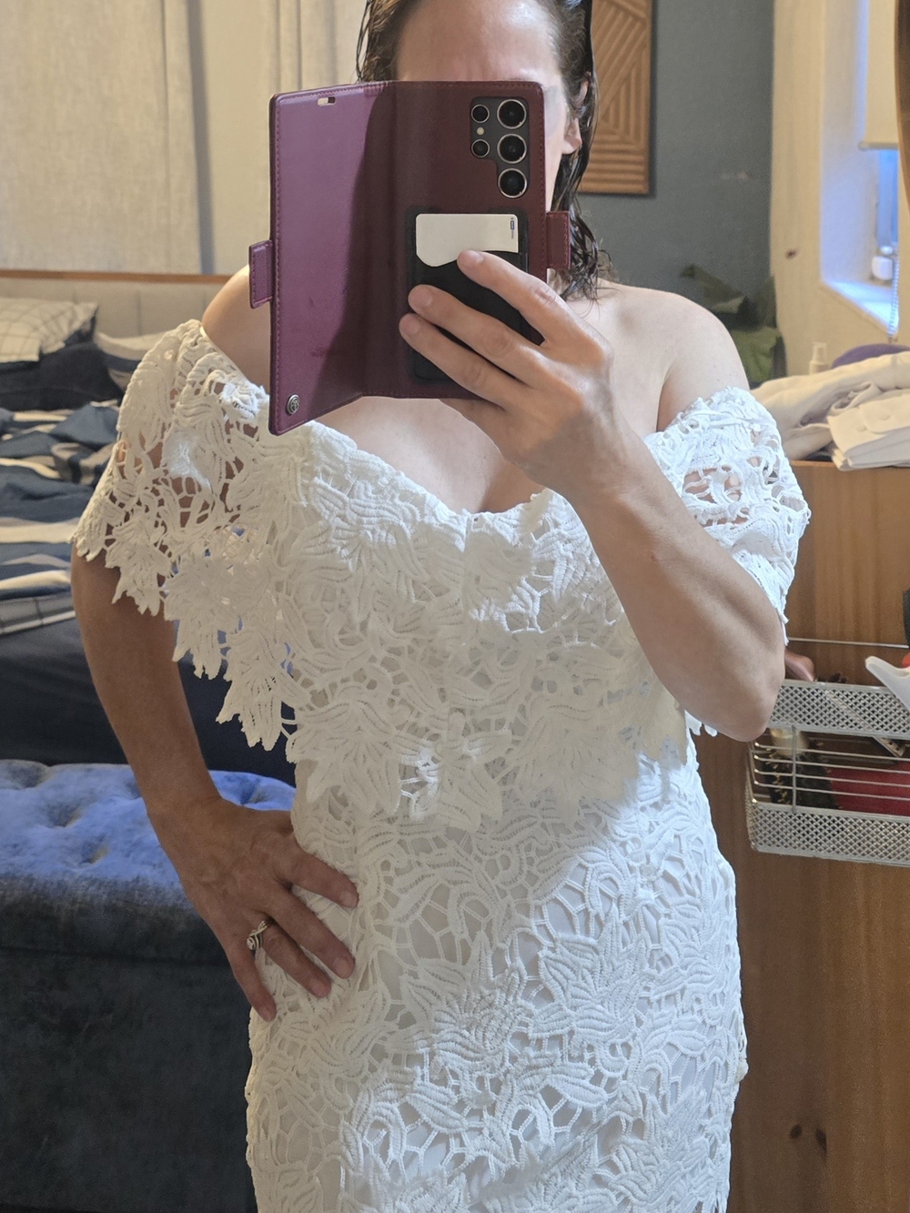 White Lace Off-Shoulder Women's Dress